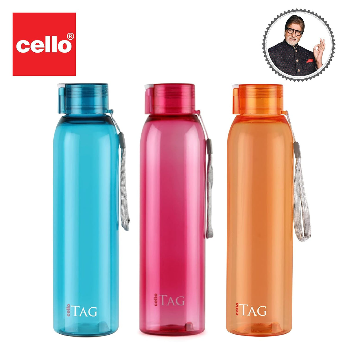 CELLO My Tag PET Water Bottle | 100% food grade | Leak proof and Break proof | Wide Mouth & Leakproof | Break proof & Food Grade Pet Bottle |1000ml...