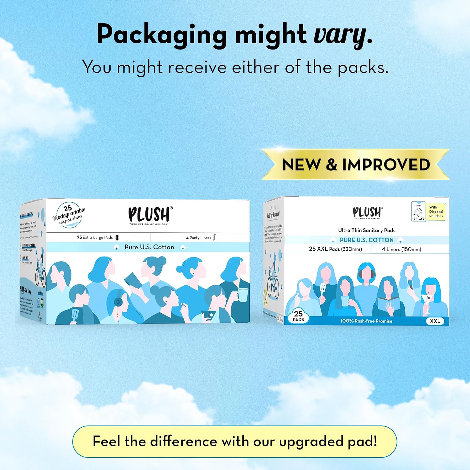 Plush Ultra-Thin Sanitary Napkins for Women, 25 Pcs | Super Absorbent Heavy Flow XXL Pads + 4 Panty Liners | 100% Rash-Free | Pure U.S. Cotton XXL Sanitary Pads