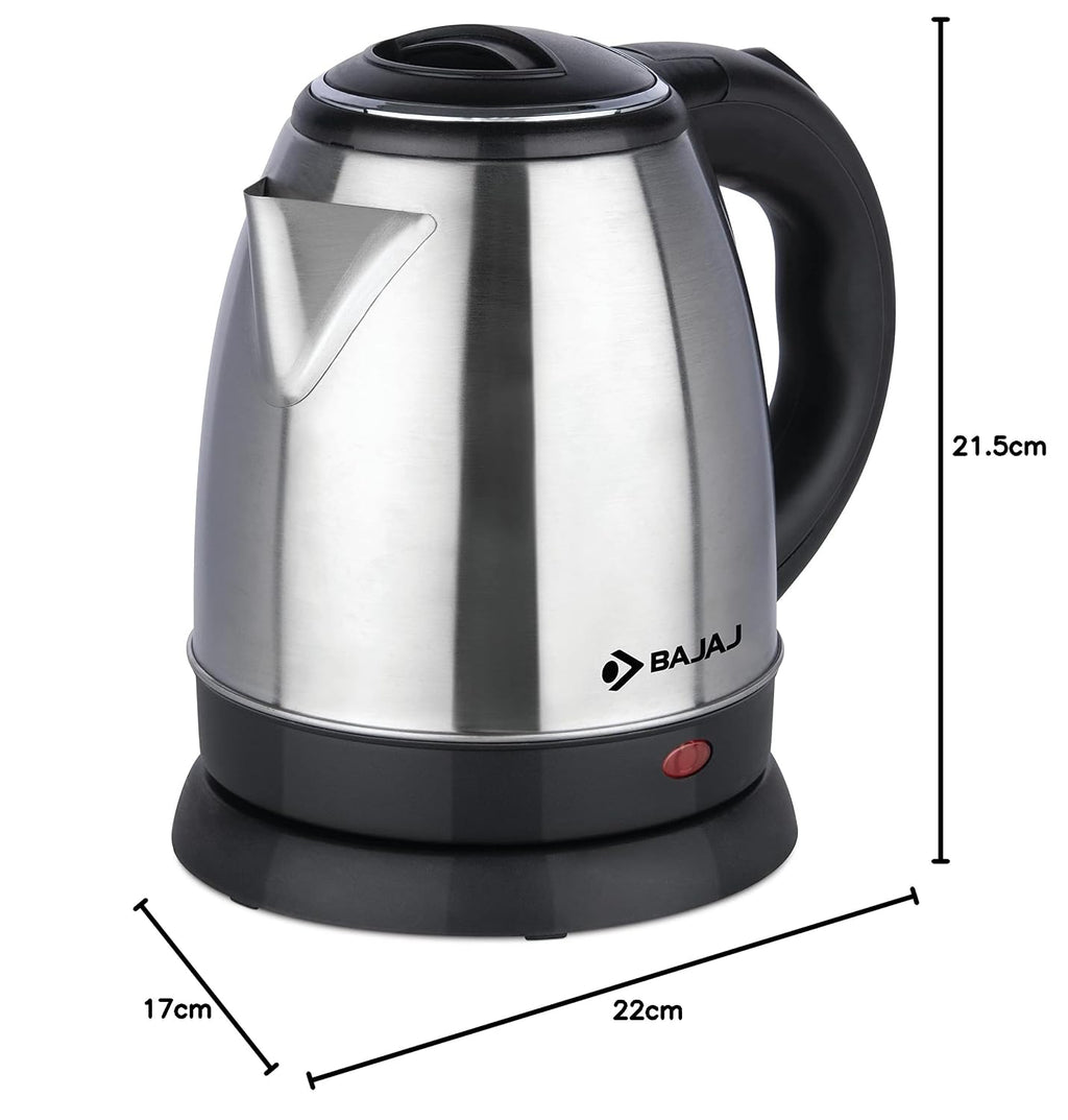 Bajaj KTX 1.2 Litre DLX Electric Kettle | 1350W Kettle With Stainless Steel Body | Cordless Operation | Auto Shut-Off Mechanism | 2-Yr Warranty 【Silver & Black】 Visit the Bajaj Store