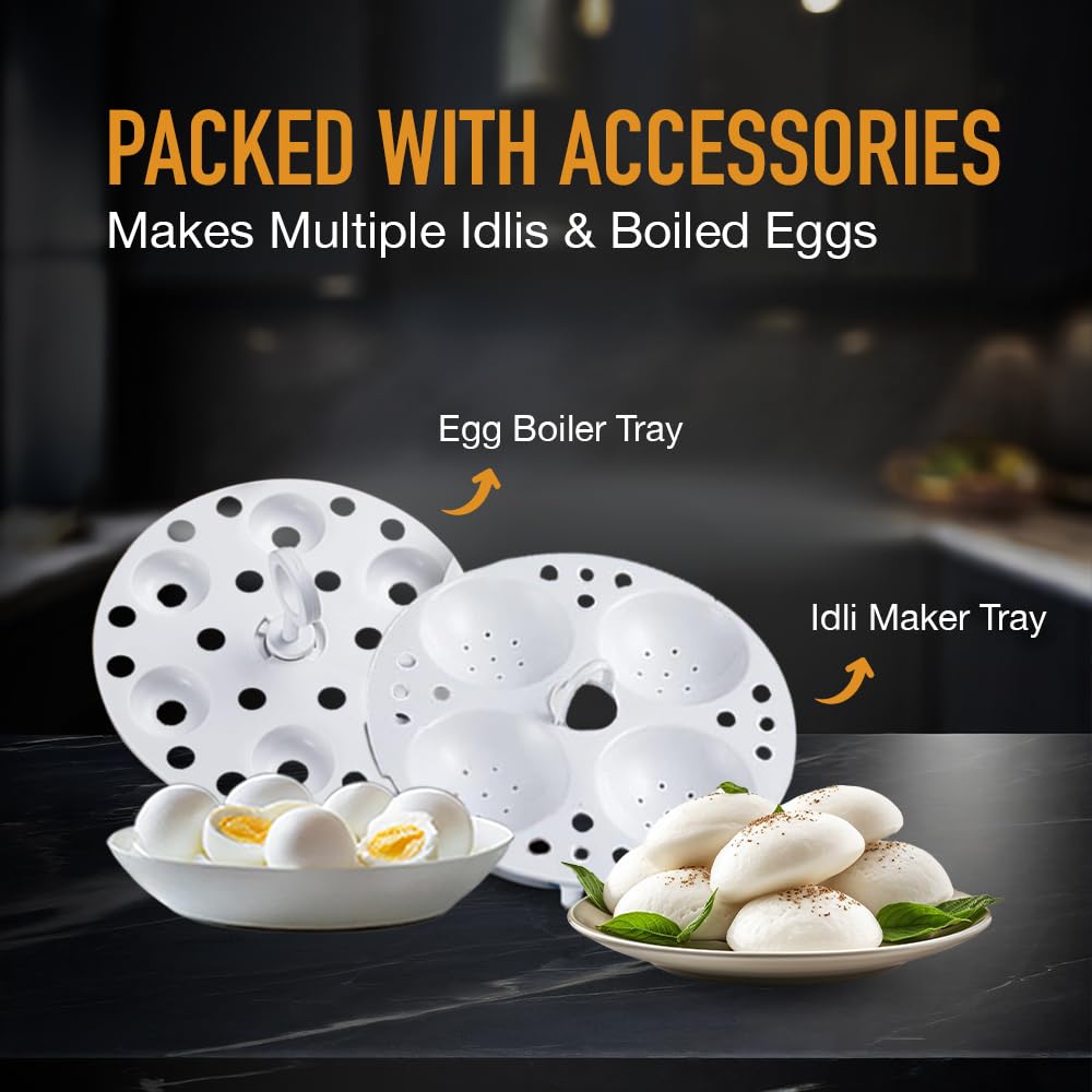 KENT Electric Multicooker Cum Steamer/Kettle 1.2L 800W| Boiling of Water, Tea,Eggs, Instant Noodle Maker, Steaming idlis, Momos |Inner Stainless Steel without joint and welding & Cool Touch Outer Body