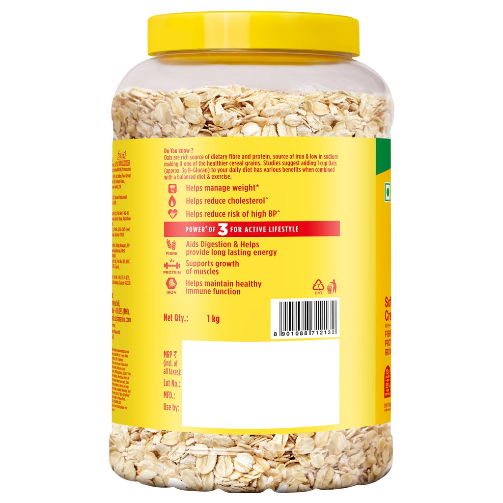 Saffola Rolled Oats Jar 1kg – 13g High Protein, 10g High Fibre | Jumbo Oats | Soft and Creamy | Helps manage weight