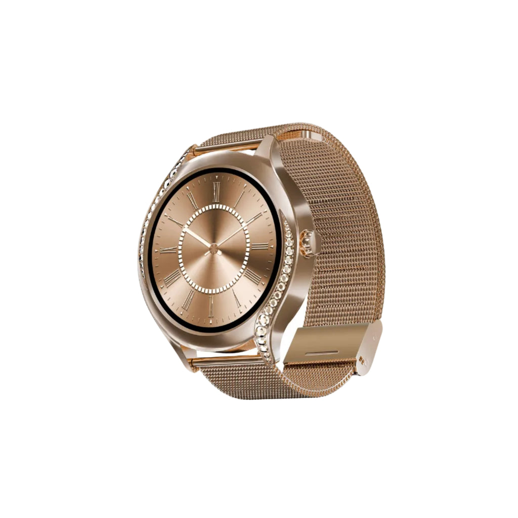 boAt Enigma Gem Women's Luxury Smart Watch w/ 1.19” (3.02cm) AMOLED Display, Emergency SOS Live Location Sharing, Female Wellness, Watch Face Studio, BT Calling, Watch for Woman (Rose Gold)