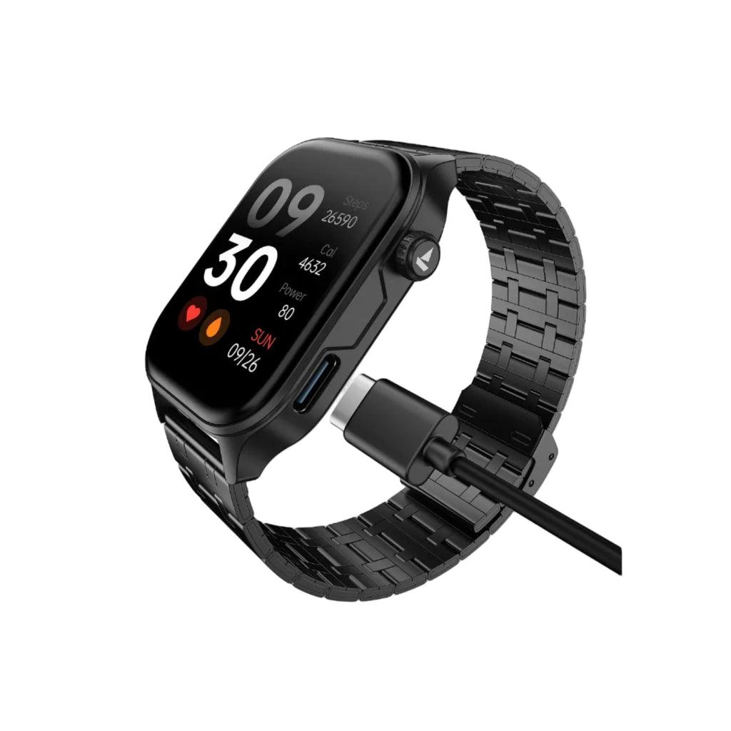 boAt New Launch Ultima Vogue 2, India's First AMOLED Type-C Smartwatch, 1.96" Display, 1000 nits Brightness, Metal Body w/Premium Straps, 10-Days Battery Life, Smartwatch for Men & Women (Steel Black)