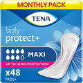 TENA Lady Protect+ Maxi Pad Style | Incontinence Lady Pads | Upto 12 Hrs Dryness | Triple Protection from leaks,odour and moisture | Dermatologically Tested |Length 37.7 cm | 6 Units × 8 | 48 Units