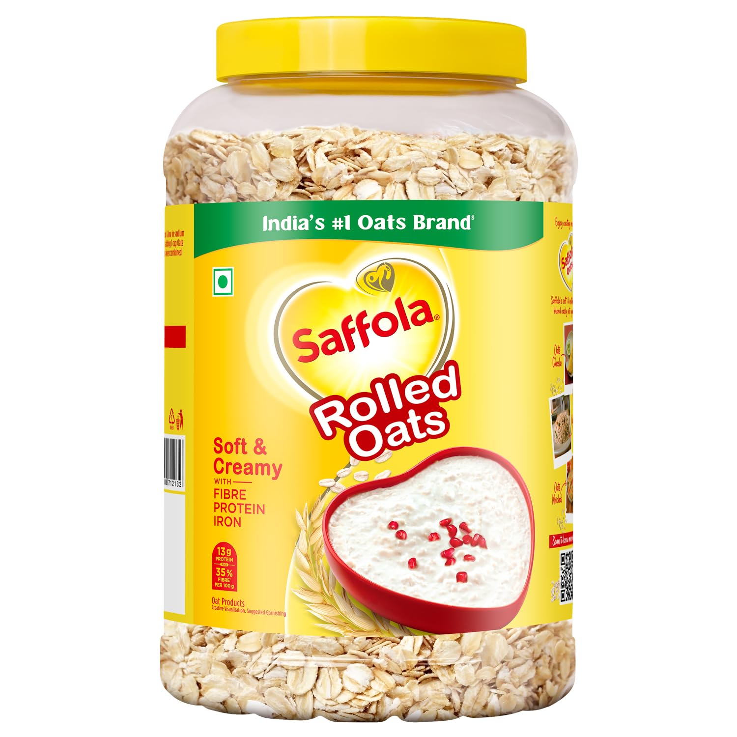 Saffola Rolled Oats Jar 1kg – 13g High Protein, 10g High Fibre | Jumbo Oats | Soft and Creamy | Helps manage weight