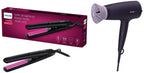 Philips Hair Dryer BHD318/00 1600 Watts Thermoprotect AirFlower Advanced Ionic Care 3 Heat & Speed Settings to Give Frizz Free Shiny Hair-Purple & HP8302 Selfie Straightener (Black)