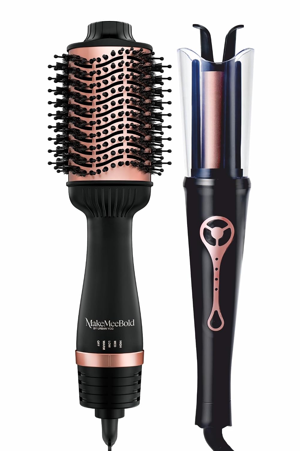 Urban Yog MakeMeeBold Hot Air Brush & Automatic Hair Curler | 2-in-1 Hair Dryer & Straightener Brush with 3 Temp, 2 Speed Settings, 360° Airflow