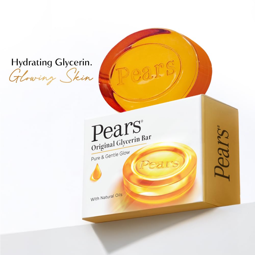 Pears Original Glycerin Soap Bar - Pure & Gentle Glow | With 98% Pure Glycerin | For Hydration & Glow | With Plant Based Cleanser for Skin &...
