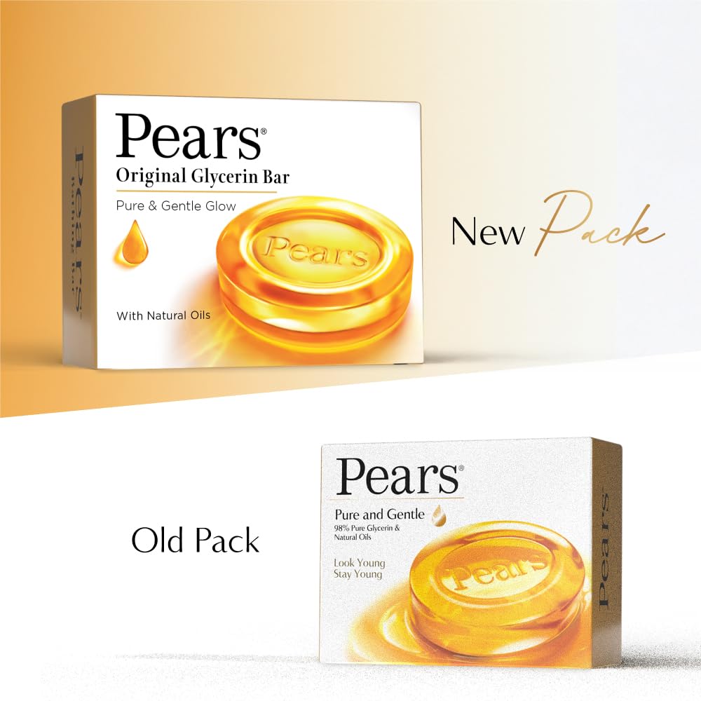 Pears Original Glycerin Soap Bar - Pure & Gentle Glow | With 98% Pure Glycerin | For Hydration & Glow | With Plant Based Cleanser for Skin &...