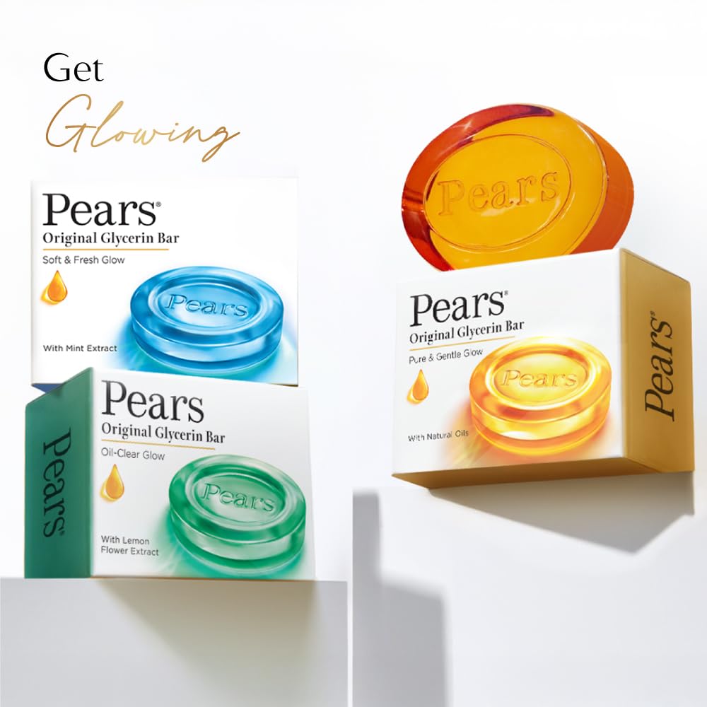 Pears Original Glycerin Soap Bar - Pure & Gentle Glow | With 98% Pure Glycerin | For Hydration & Glow | With Plant Based Cleanser for Skin &...