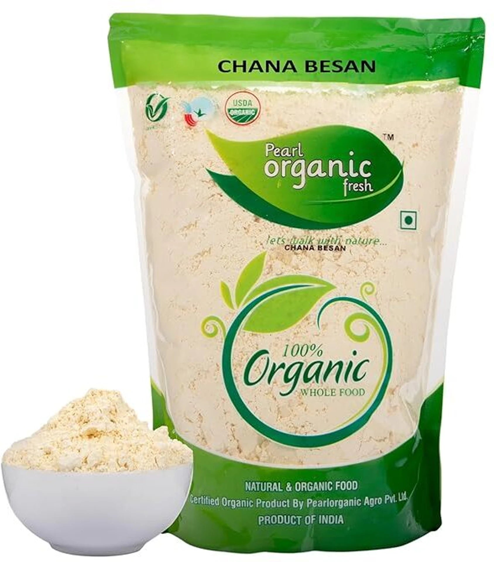 Pearl Organic Fresh Premium Chana Besan | Fine Gram Flour | Gluten-Free Fresh & Pure Natural Protein (1 kg)