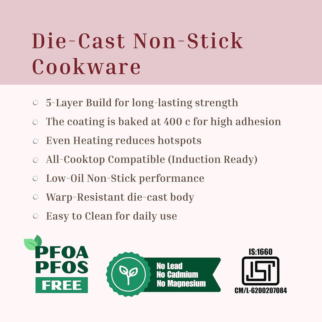 MACclite Butter Scotch Die Cast Non Stick Sauce Pan 16 cm Dia 1.4 Liter,Tea,Milk,Maggie Nonstick Sauce Pan with 5 Layer Coating,Gas & Induction Stove Friendly, PFOA&PFOS Free,Safe Healthy&Toxic-Free