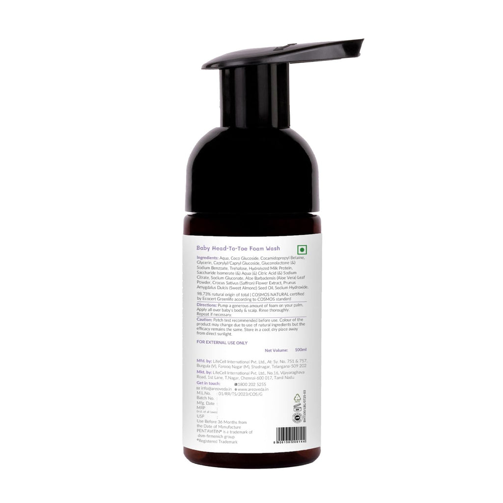AreoVeda Baby Head-To-Toe Foam Wash With Self-Foaming Pump (100ml)