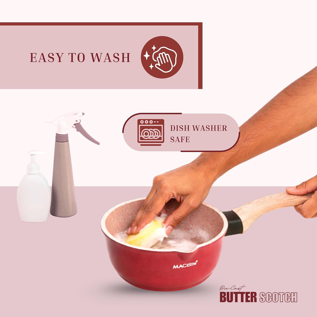 MACclite Butter Scotch Die Cast Non Stick Sauce Pan 16 cm Dia 1.4 Liter,Tea,Milk,Maggie Nonstick Sauce Pan with 5 Layer Coating,Gas & Induction Stove Friendly, PFOA&PFOS Free,Safe Healthy&Toxic-Free
