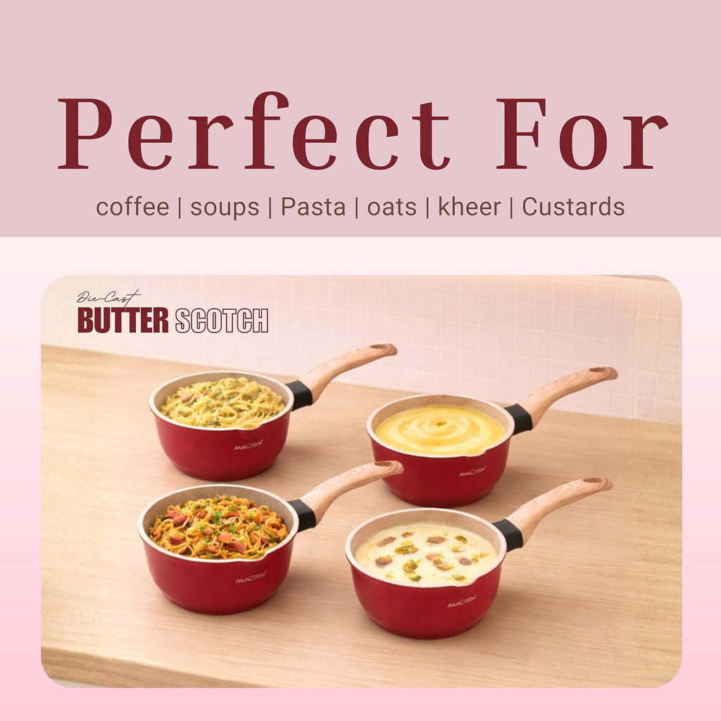 MACclite Butter Scotch Die Cast Non Stick Sauce Pan 16 cm Dia 1.4 Liter,Tea,Milk,Maggie Nonstick Sauce Pan with 5 Layer Coating,Gas & Induction Stove Friendly, PFOA&PFOS Free,Safe Healthy&Toxic-Free