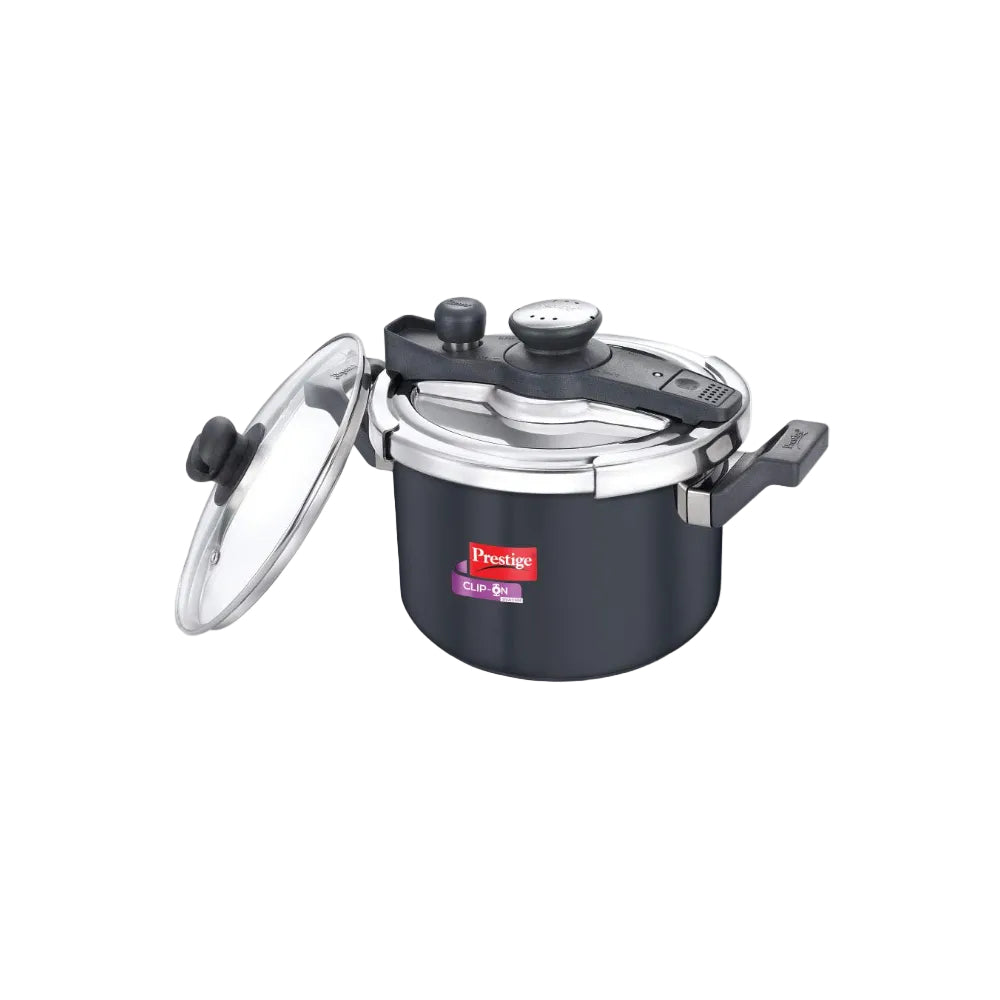 Prestige Svachh Clip-on 5 Liter Hard Anodised Outer Lid Aluminium Pressure Cooker, Black