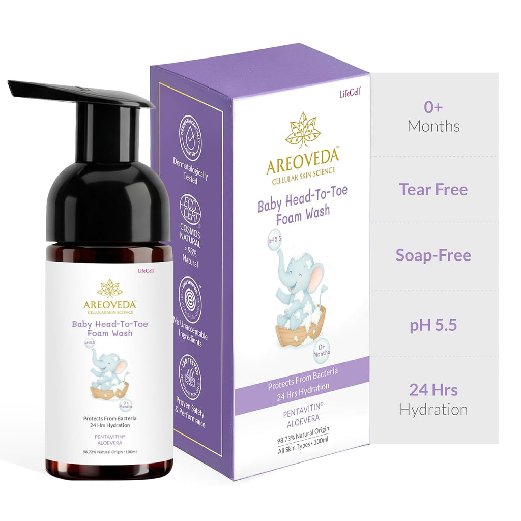 AreoVeda Baby Head-To-Toe Foam Wash With Self-Foaming Pump (100ml)
