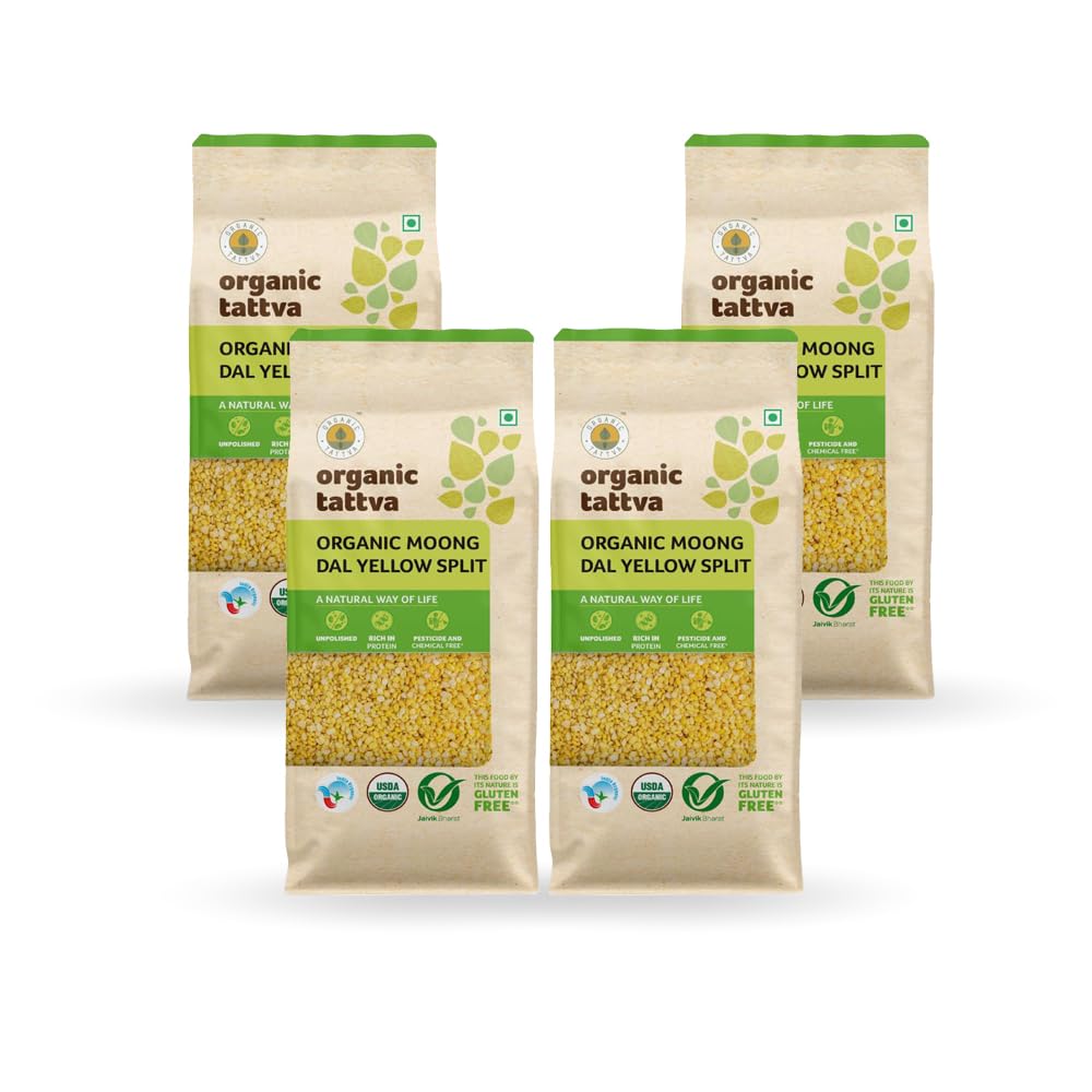 Organic Tattva Split Yellow Moong Dal, 500g Each, Unpolished &amp; Pure, 4 Pack