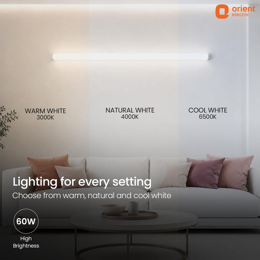 Orient Electric Grace Delite Plus 60 W LED Batten| 6000 lumens Bright Light Output| LED tubelight for Home| Sleek & Stylish Design| Non-breakable Polycarbonate housing | Pack of 1