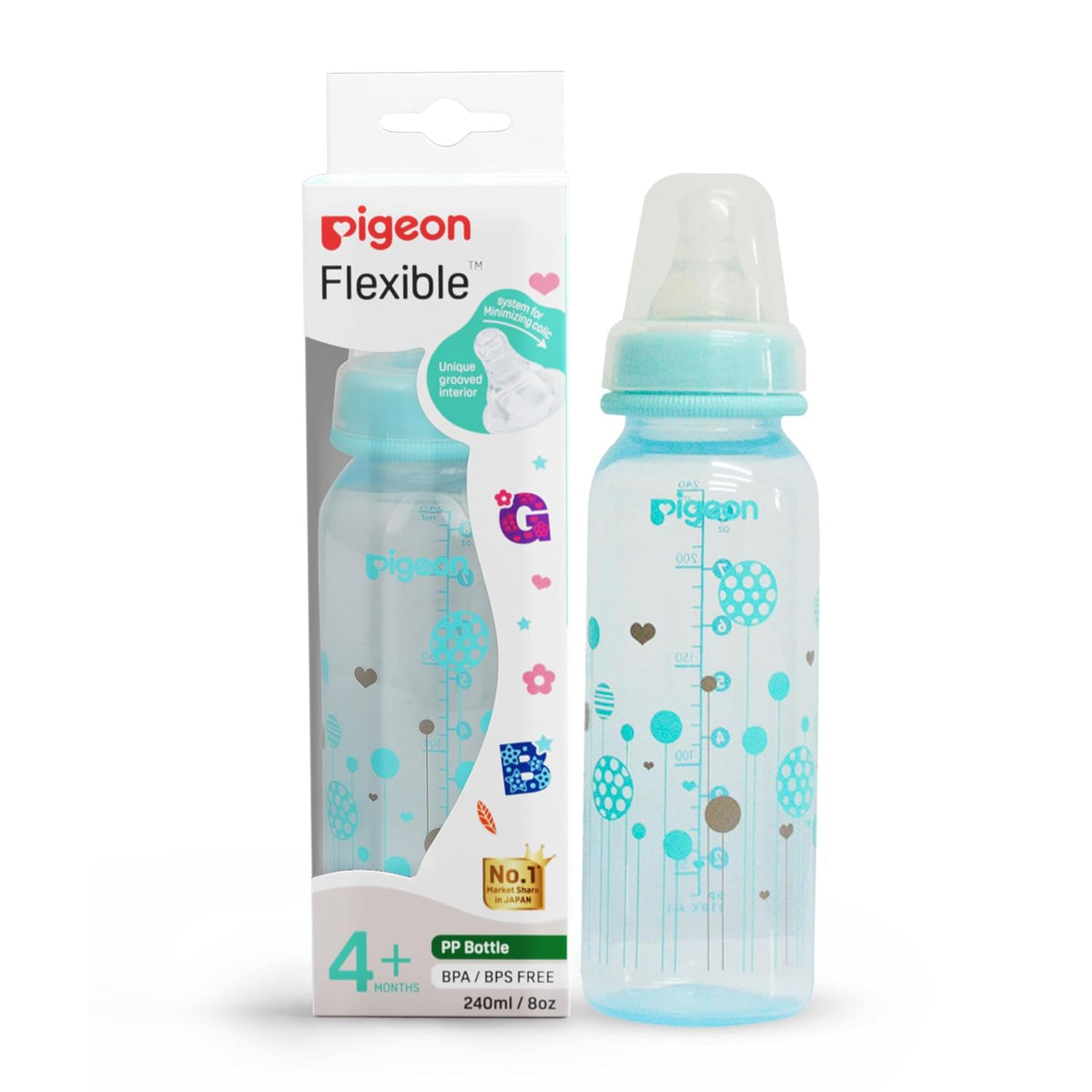 Pigeon Peristaltic Clear Nursing Bottle RPP 240ml Blue Abstract L Size | Baby Bottle | Japan's No.1 Brand | Natural Feeding Bottle | BPA Free | Baby Bottles for Milk