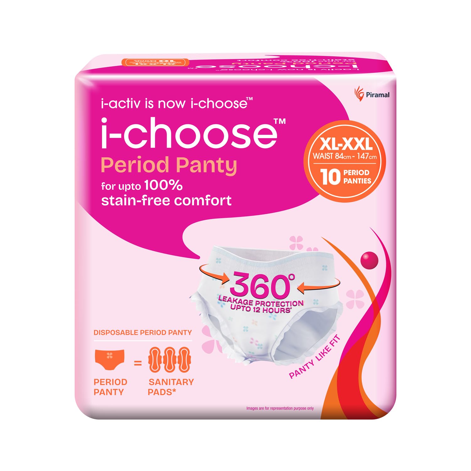 i-activ/i-choose Period Panty for Girls & Women | XL-XXL| 10's Pack | Disposable Period Panties for Women for Heavy Flow Periods | Maternity Pads after Delivery | 360 Degree Protection| Waist Size - 33" to 58"