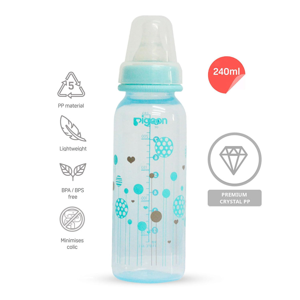 Pigeon Peristaltic Clear Nursing Bottle RPP 240ml Blue Abstract L Size | Baby Bottle | Japan's No.1 Brand | Natural Feeding Bottle | BPA Free | Baby Bottles for Milk