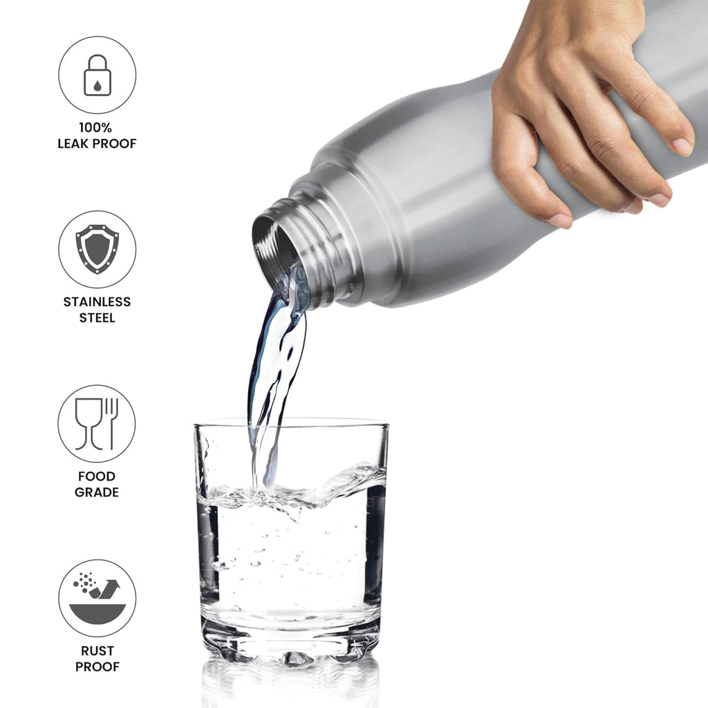 MILTON Elate 750 Stainless Steel Water Bottle 620 ml, Single Walled, ISI Certified I Leak Proof Lid, Rust Proof I For School, Office, Gym I Silver