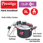 Prestige Svachh Clip-on 5 Liter Hard Anodised Outer Lid Aluminium Pressure Cooker, Black
