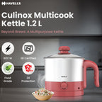 Havells Culinox Multicook Kettle| 1.2 L Capacity| Food Grade Body with Cool Touch Handle| 3 Temperature Modes| Double Safety Protection| SS 304 Ring Glass Lid| 2 Years Door Step Warranty by Havells