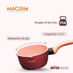 MACclite Butter Scotch Die Cast Non Stick Sauce Pan 16 cm Dia 1.4 Liter,Tea,Milk,Maggie Nonstick Sauce Pan with 5 Layer Coating,Gas & Induction Stove Friendly, PFOA&PFOS Free,Safe Healthy&Toxic-Free