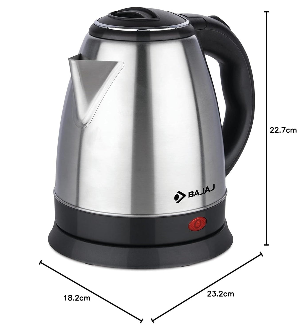 Bajaj KTX 1.5 Litre DLX Electric Kettle | 1350W Kettle With Stainless Steel Body | Cordless Operation | Auto Shut-Off Mechanism | 2-Yr Warranty 【Silver & Black】