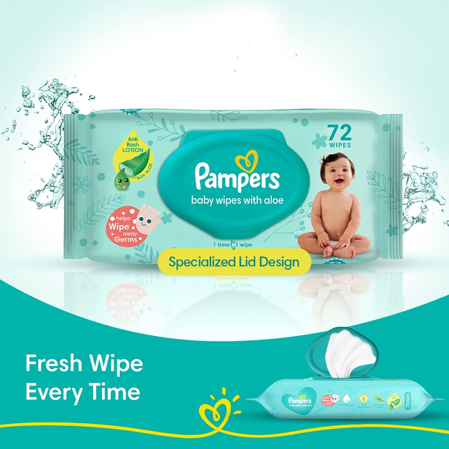 Pampers Baby Gentle Wet Wipes with Lid 144 Count (72 X Pack of 2) | with Aloe Vera and Vitamin E | 97% Pure Water | Paraben free | Combo Pack