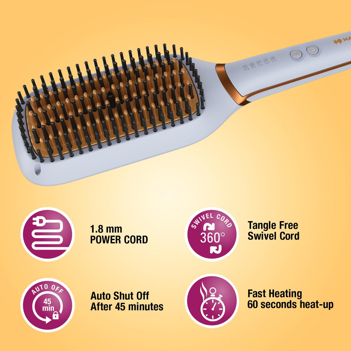 Havells Keratin Infused Hair Straightener Brush With Temperature Control For All Hair Types|Auto Shut off After 45 Minutes| 1.8mm Swivel Cord |2 Years Guarantee| HS6000