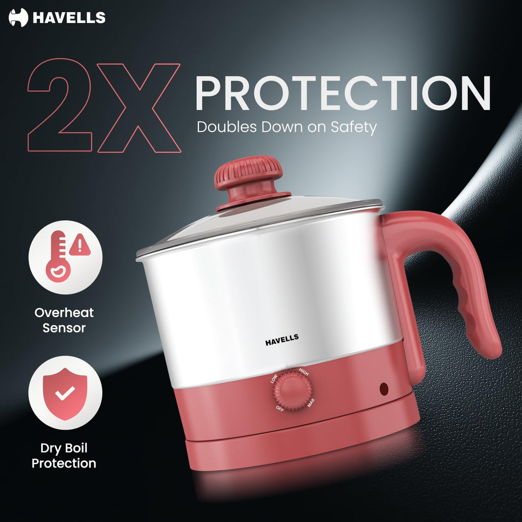Havells Culinox Multicook Kettle| 1.2 L Capacity| Food Grade Body with Cool Touch Handle| 3 Temperature Modes| Double Safety Protection| SS 304 Ring Glass Lid| 2 Years Door Step Warranty by Havells