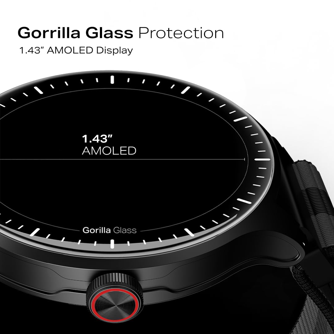 boAt Valour Watch 1 GPS, AI Based Auto Gym Mode, Built-in GPS, Advanced X2 Chip, 6-axis sensors, 3 ATM,15 Days Battery,1.43" AMOLED Display w/Gorilla Glass Smart Watches for Man (Fusion Grey)