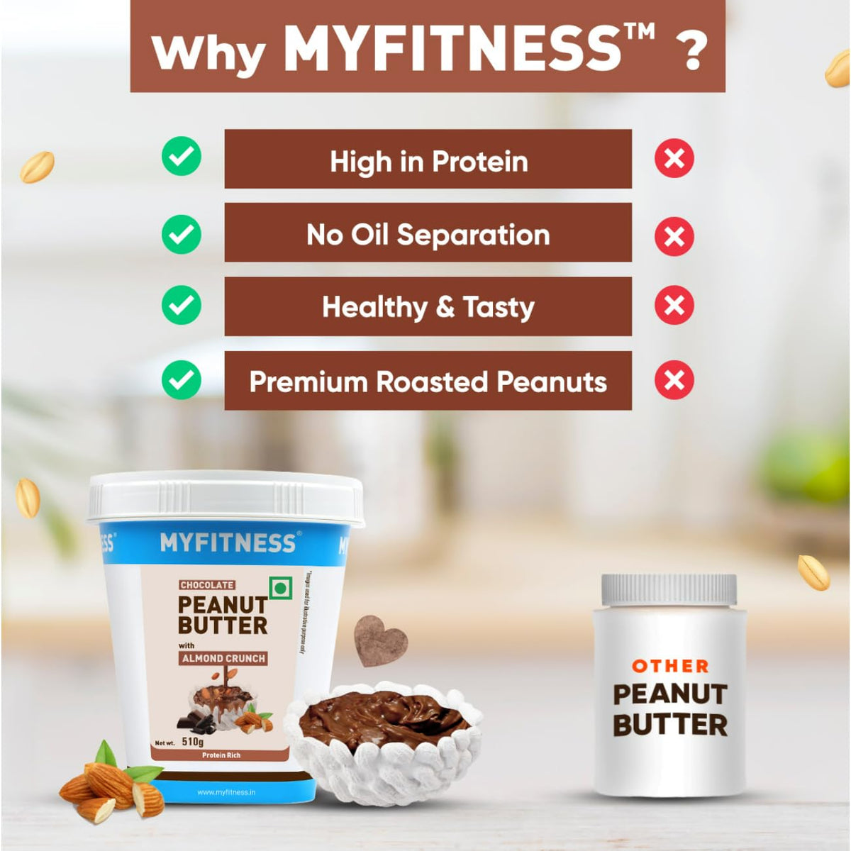 MYFITNESS Peanut Butter Chocolate Spread with Almond Crunch 510g