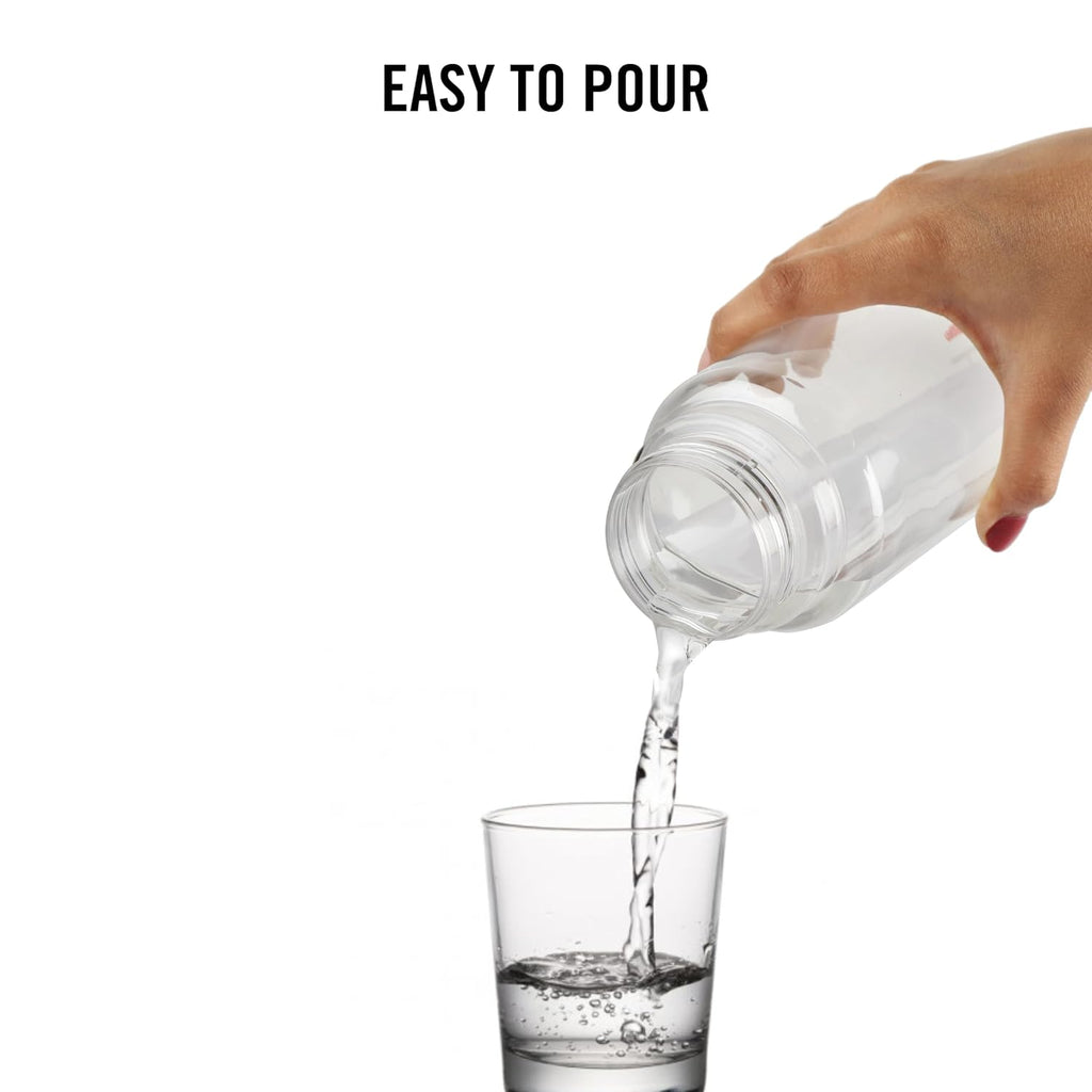 CELLO H2O Round Unbreakable Plastic Water Bottle Premium Edition | Lid is sealed by a silicone ring | Leak proof & break-proof | 1 Liter | Clear