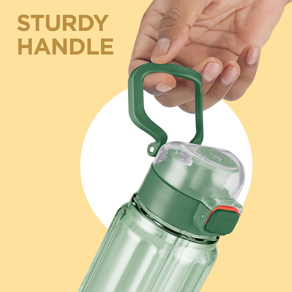 MILTON Aston 700 BPA & BPS-Free Water Bottle 700 ml| Food-Grade Plastic | One-Click Open | Leak-Proof | Sip & Gulp Lid I Ideal for Office, School, College, Gym, Green