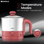 Havells Culinox Multicook Kettle| 1.2 L Capacity| Food Grade Body with Cool Touch Handle| 3 Temperature Modes| Double Safety Protection| SS 304 Ring Glass Lid| 2 Years Door Step Warranty by Havells