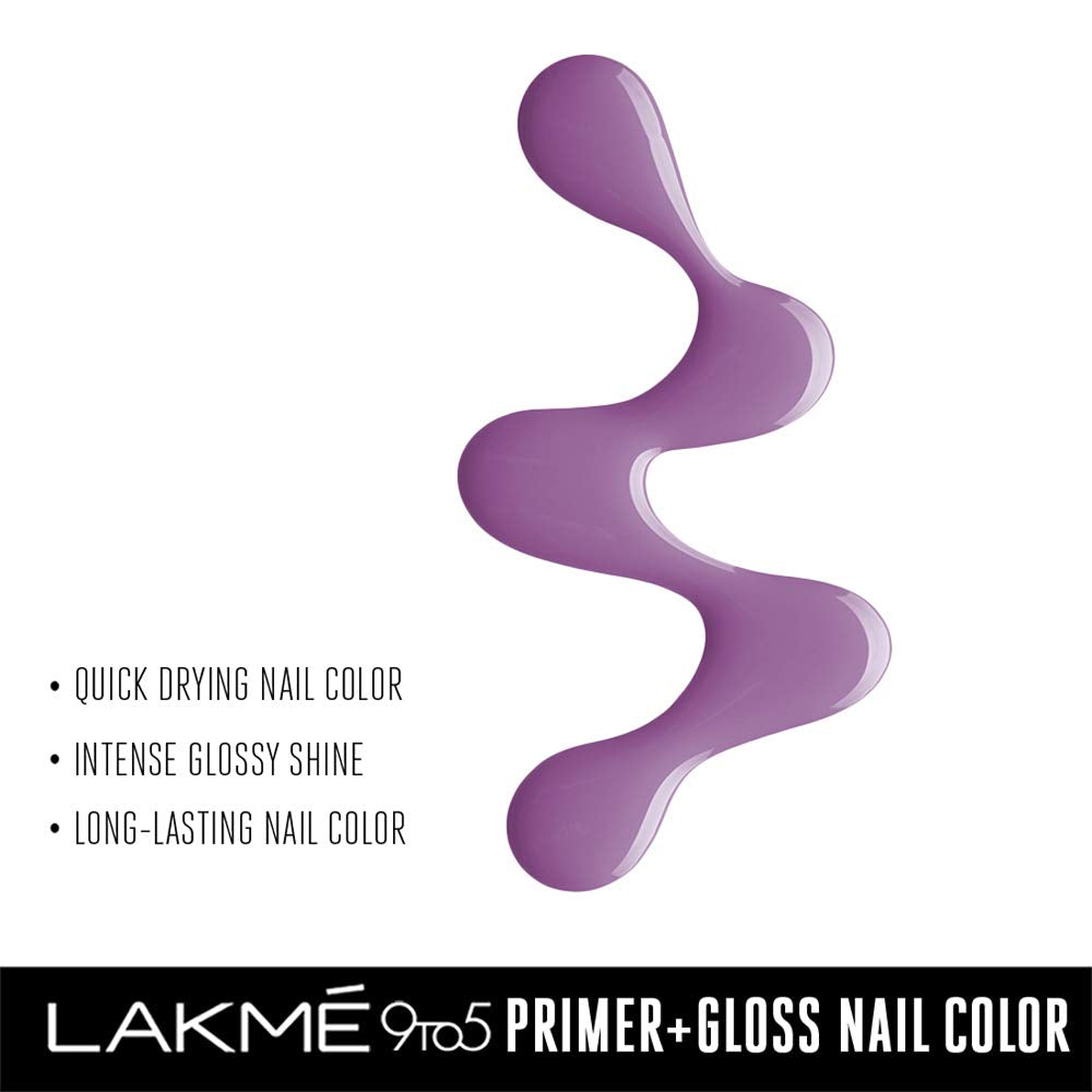 LAKMÉ 9 To 5 Primer + Glossy Finish Nail Colour, Lilac Link, 6 Ml