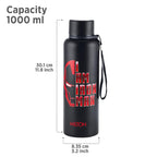 Milton Artedge 1000 Thermosteel ISI Certified Water Bottle, 1000 ml Stainless Steel, 24 Hr Hot and Cold I Leak Proof, Vacuum Insulation, for Office, School, Gym, Black Iron MAN