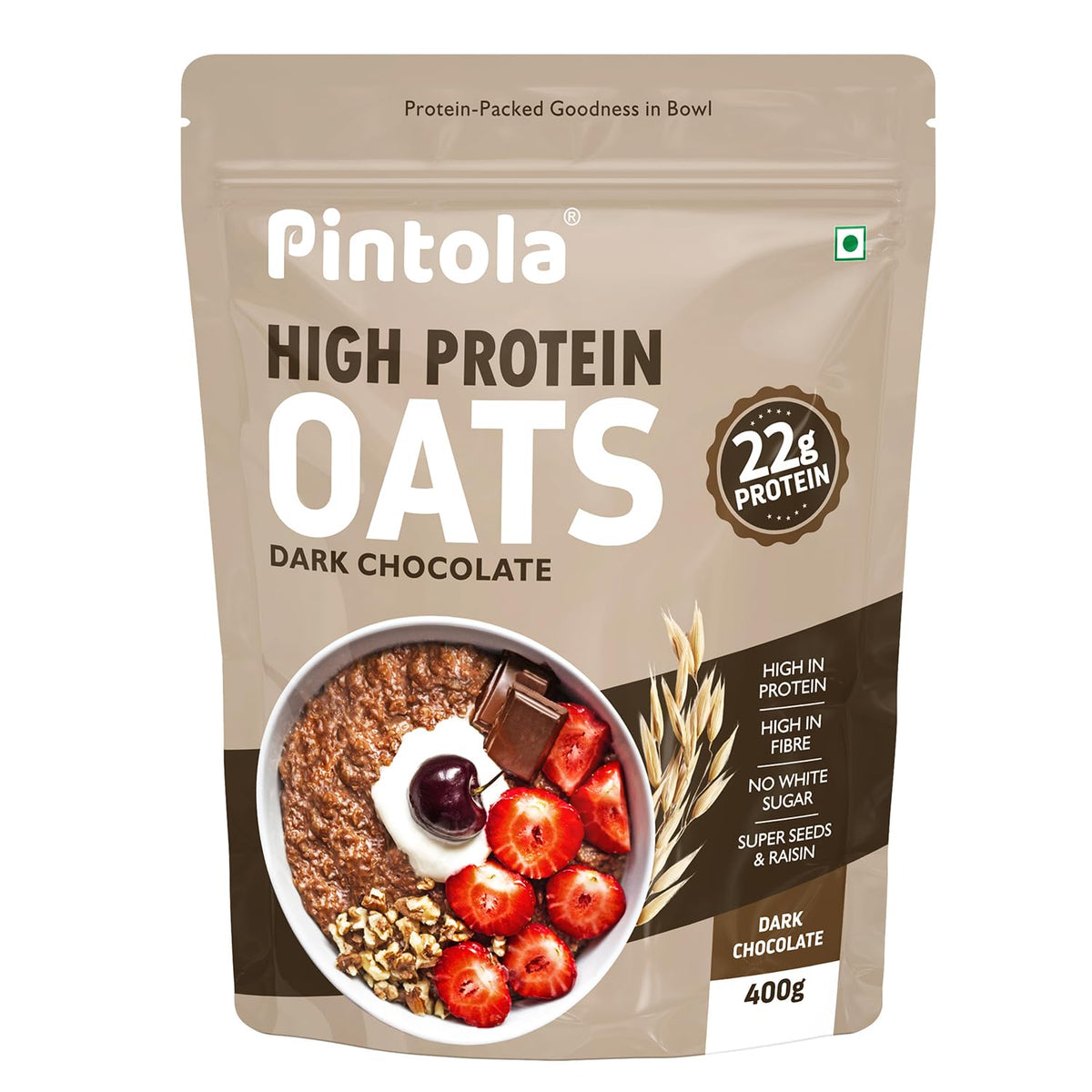 Pintola High-Protein Oats Combo: Dark Chocolate 1kg + 400g | 22g Protein, No Refined Sugar, Almonds, Raisins, Pumpkin & Chia Seeds, 8g Fibre, Gluten-Free Breakfast Cereal