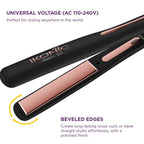 Ikonic Professional Gleam 3.0 Hair Straightener For Women, 1 Inch Titanium Rose Gold Floating Plates,Digital Temperature Control 150°C-230°C , Instant Heat-Up , Auto Shut-Off Safety, Professional Salon Hair Styling, Black