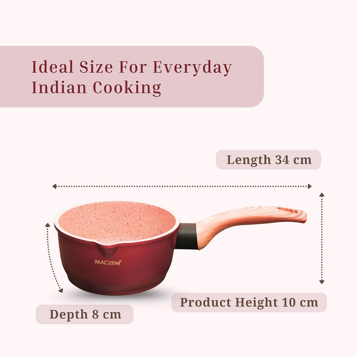 MACclite Butter Scotch Die Cast Non Stick Sauce Pan 16 cm Dia 1.4 Liter,Tea,Milk,Maggie Nonstick Sauce Pan with 5 Layer Coating,Gas & Induction Stove Friendly, PFOA&PFOS Free,Safe Healthy&Toxic-Free