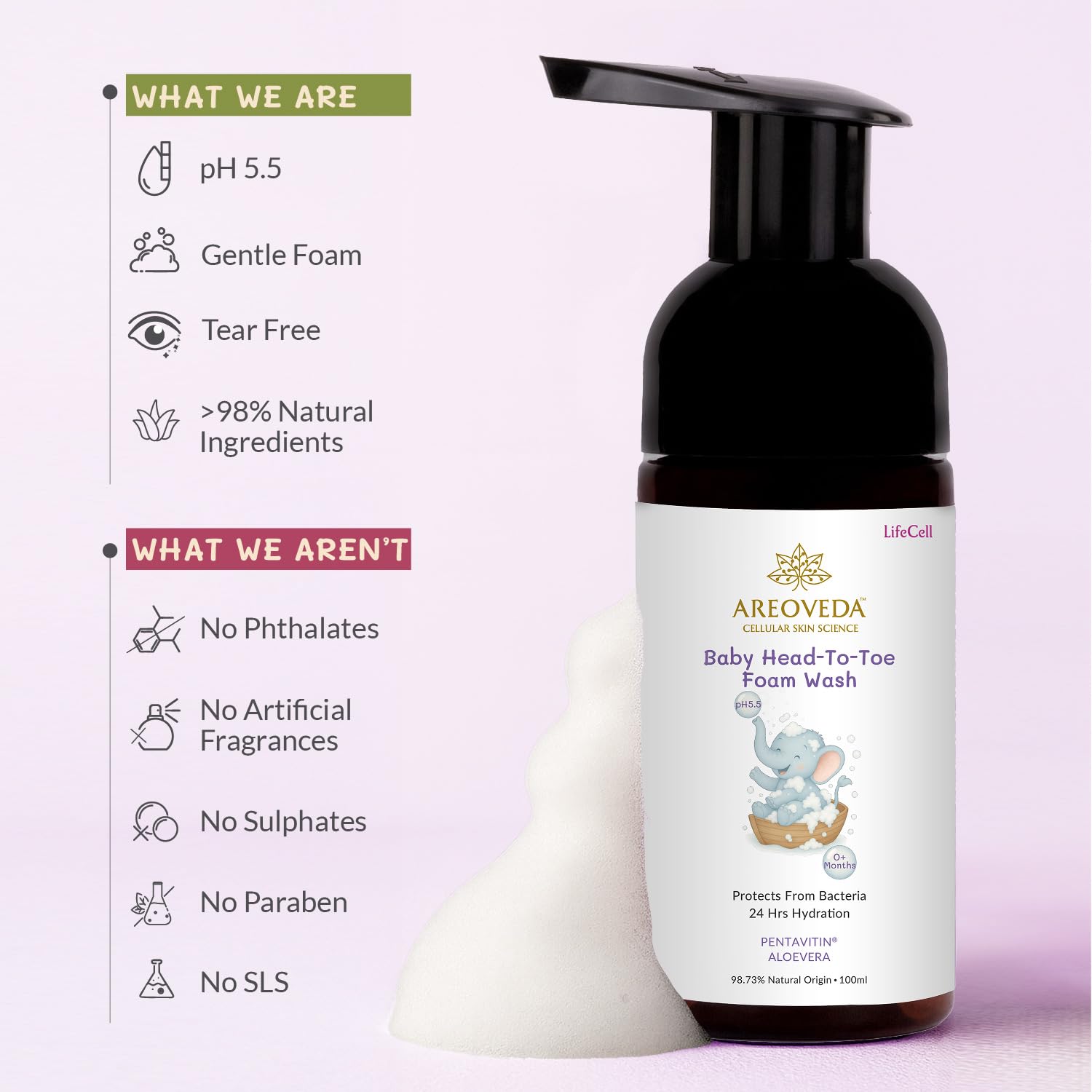 AreoVeda Baby Head-To-Toe Foam Wash With Self-Foaming Pump (100ml)