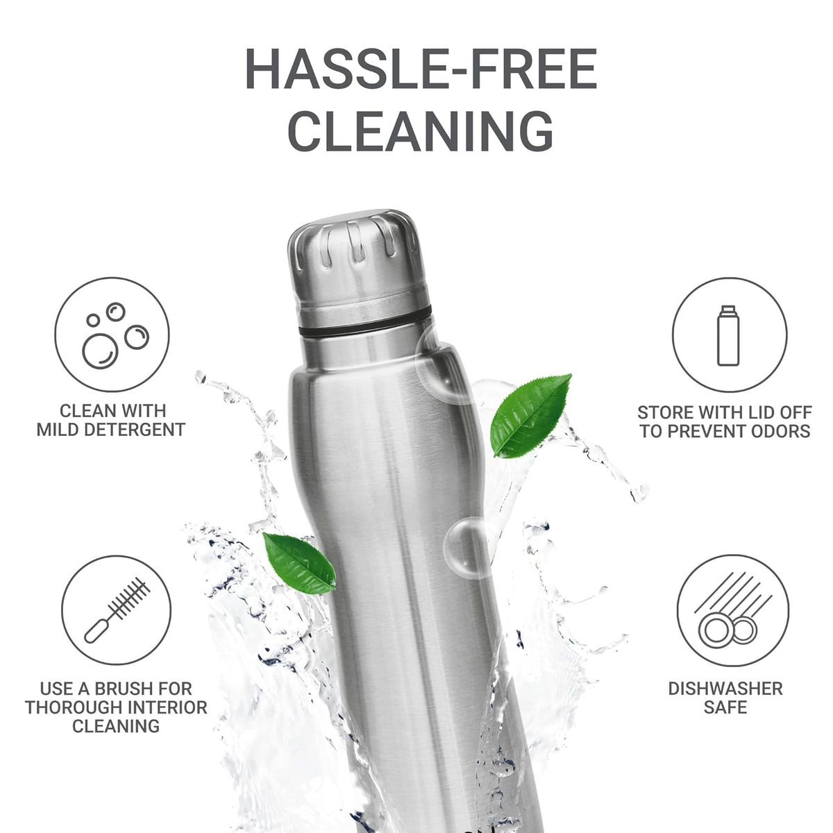 MILTON Elate 750 Stainless Steel Water Bottle 620 ml, Single Walled, ISI Certified I Leak Proof Lid, Rust Proof I For School, Office, Gym I Silver
