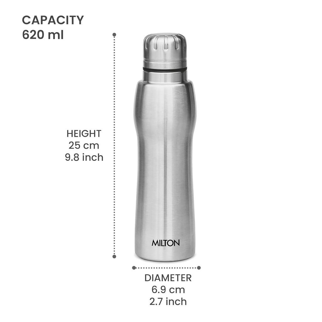 MILTON Elate 750 Stainless Steel Water Bottle 620 ml, Single Walled, ISI Certified I Leak Proof Lid, Rust Proof I For School, Office, Gym I Silver