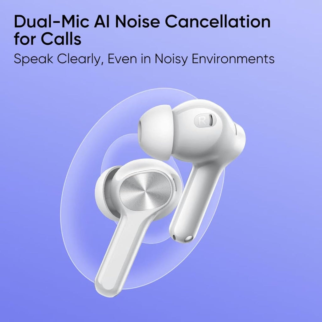 realme Wireless Earbuds with AI ENC Noise Cancellation for Calls, Titanium-Plated Composite Dome Diaphragms, Up to 38 Hours Total Playback, Bluetooth True Wireless Earbuds with Charging Case (White)