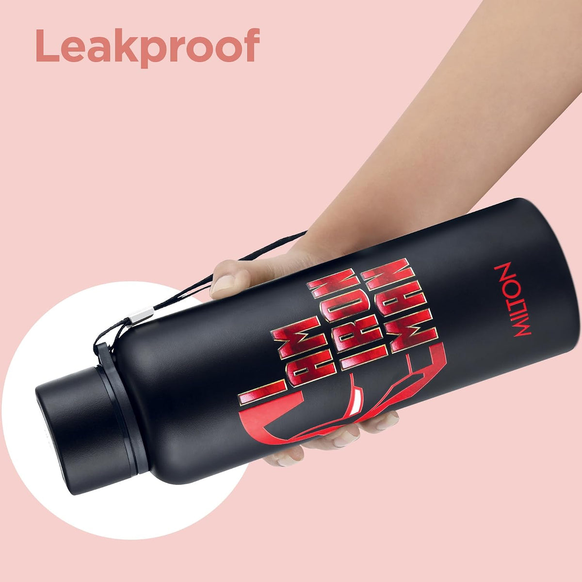 Milton Artedge 1000 Thermosteel ISI Certified Water Bottle, 1000 ml Stainless Steel, 24 Hr Hot and Cold I Leak Proof, Vacuum Insulation, for Office, School, Gym, Black Iron MAN