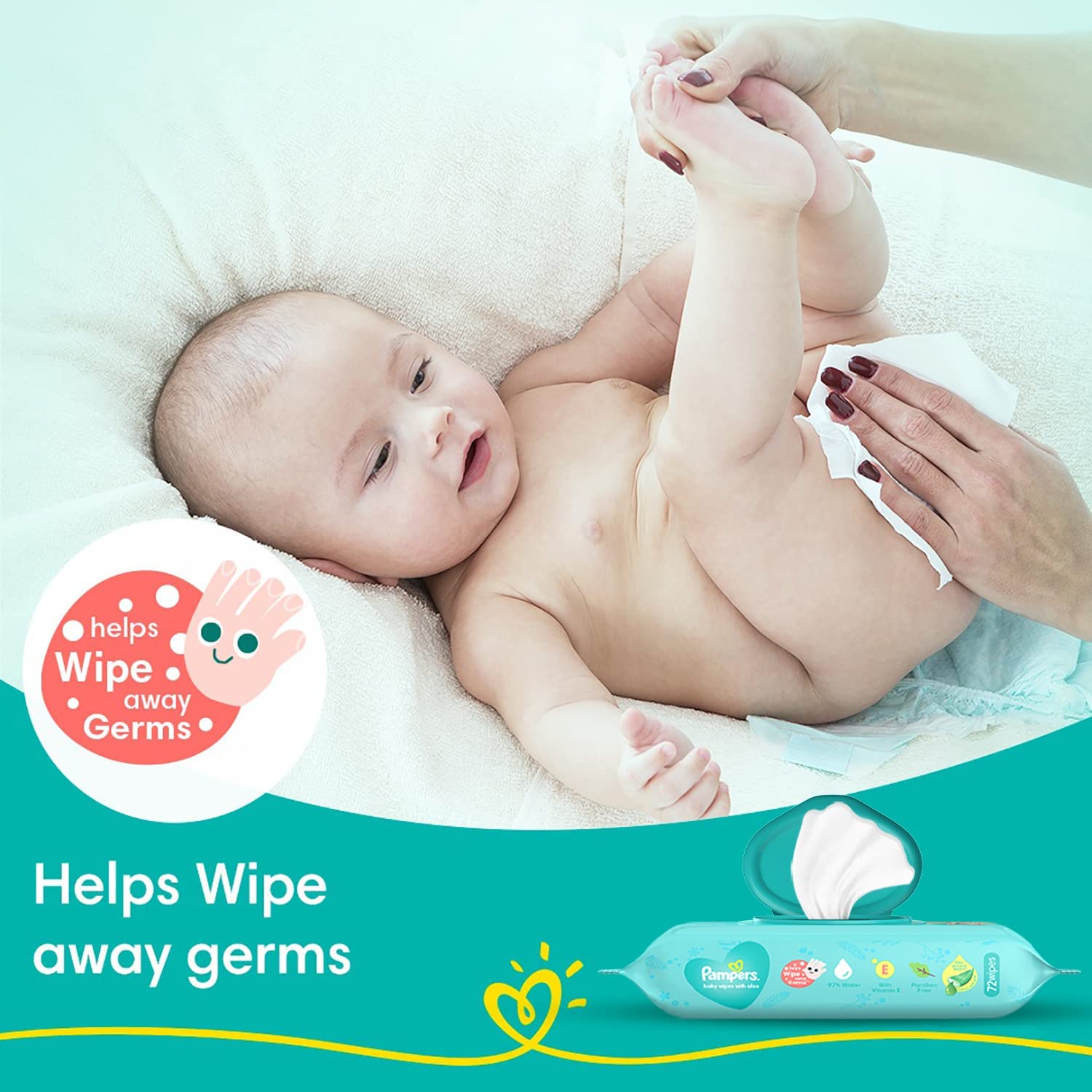 Pampers Baby Gentle Wet Wipes with Lid 144 Count (72 X Pack of 2) | with Aloe Vera and Vitamin E | 97% Pure Water | Paraben free | Combo Pack